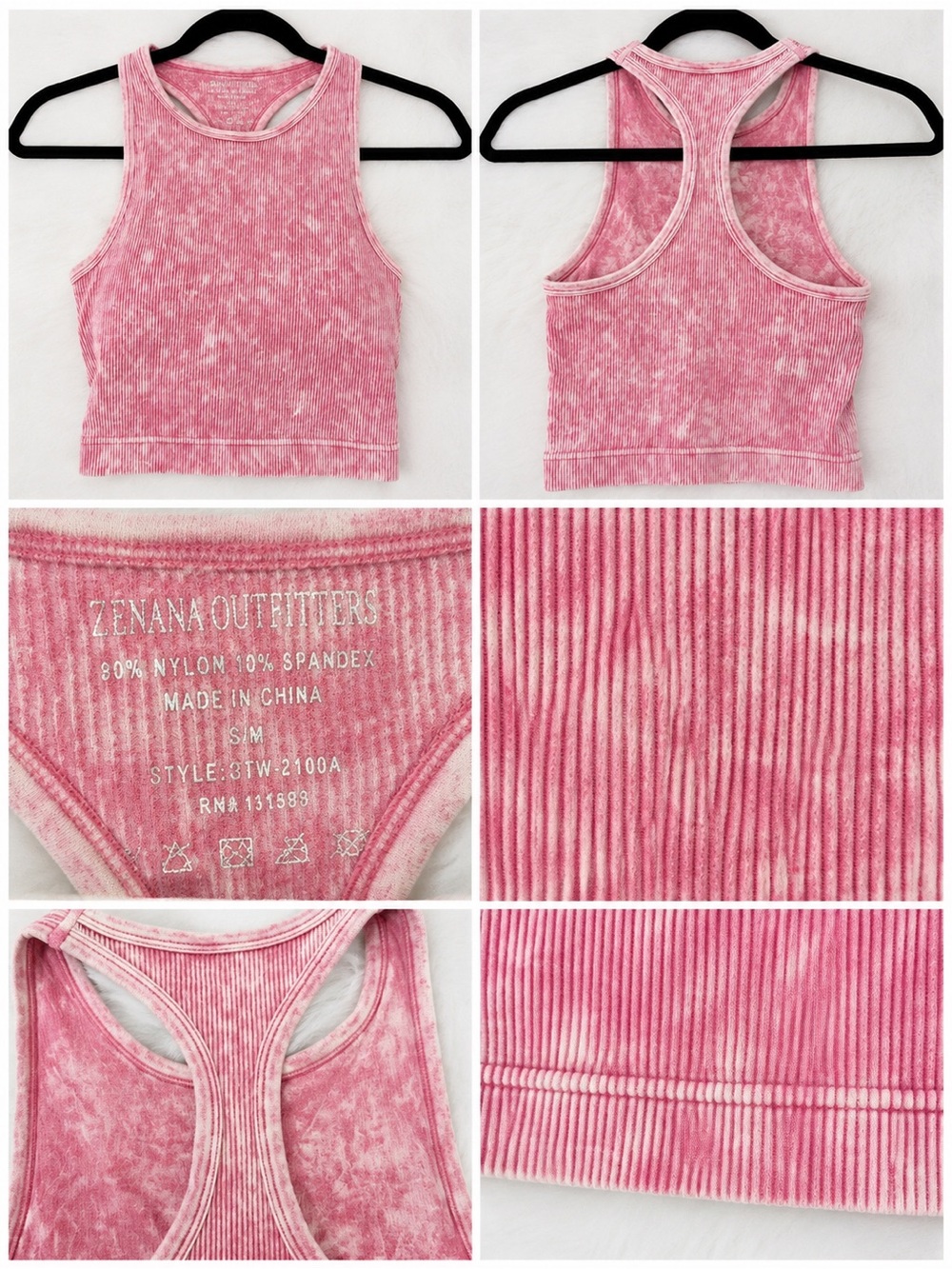 Zenana Outfitters Pink Cropped Ribbed Washed Racerback Tank - Picture 6 of 6